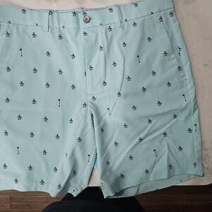 Original Penguin Light Aqua Penguin-Print Flat Front Shorts